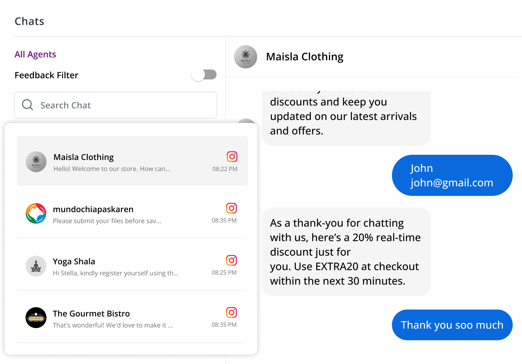 Chronox AI enables unified management of Instagram, WhatsApp, and Messenger conversations from one interface.