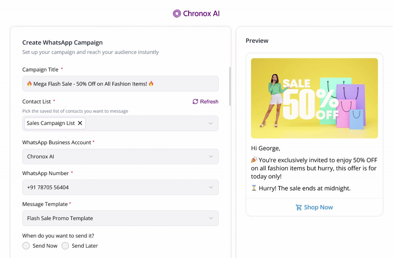 WhatsApp campaign automation preview