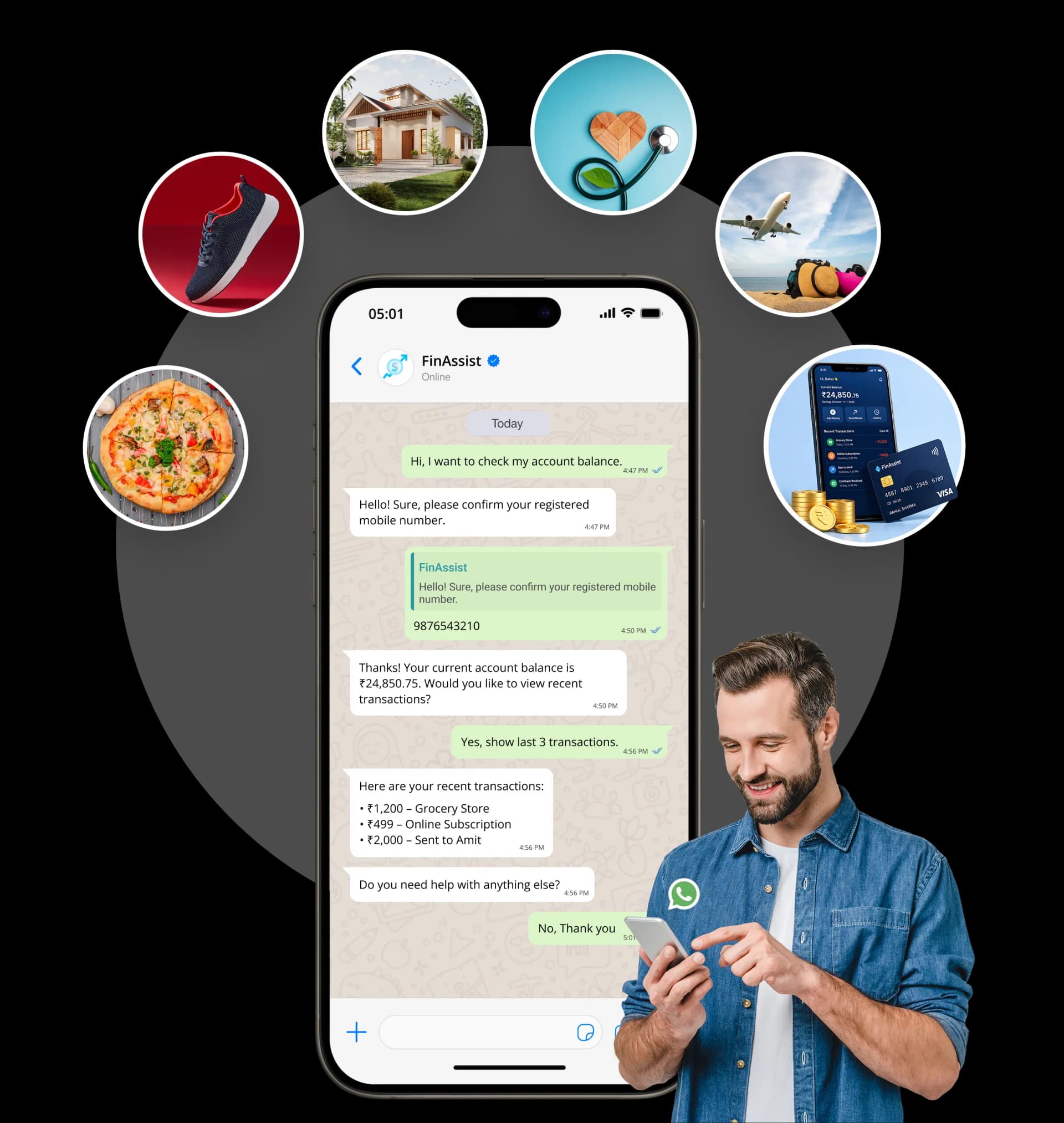 Chronox AI WhatsApp chatbot for banking, account management, and customer support.