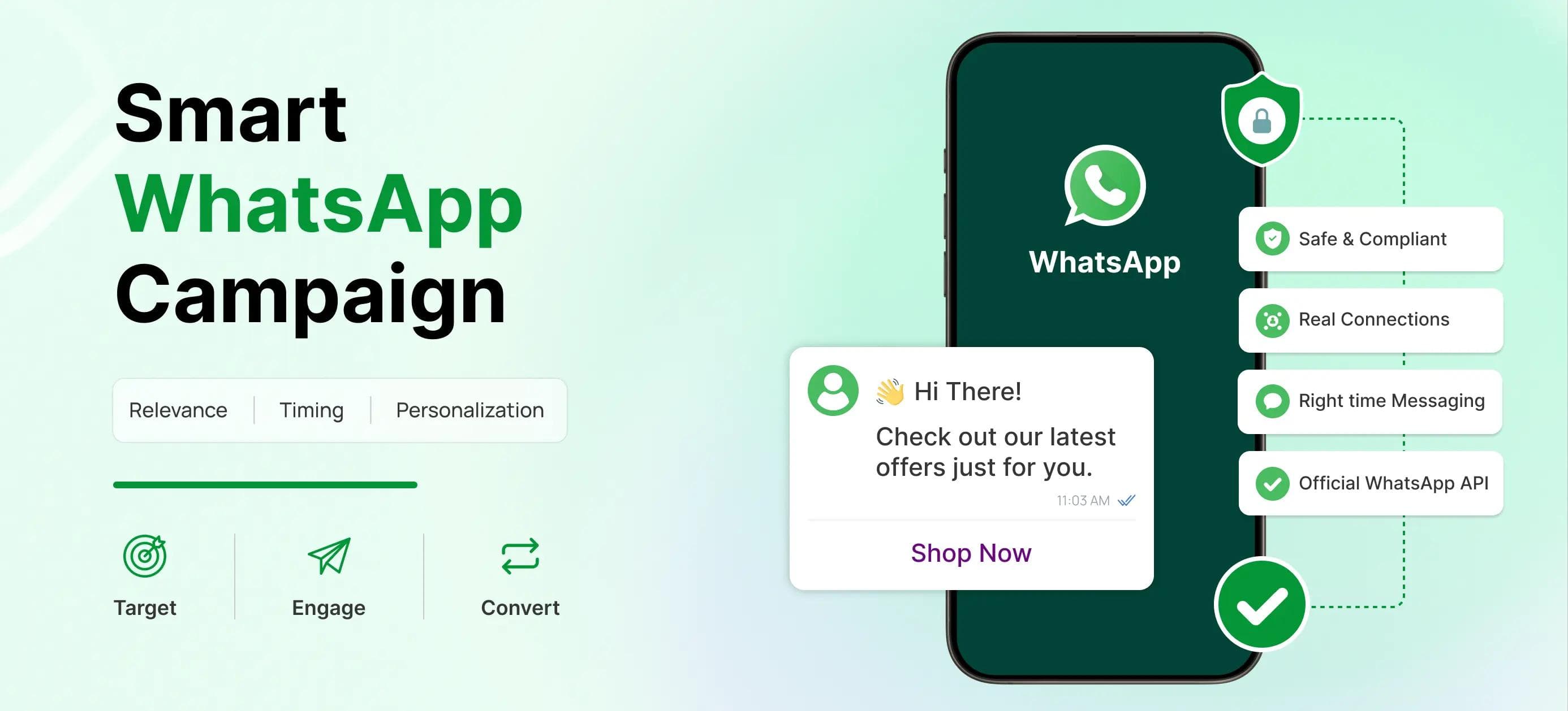 Smart WhatsApp campaign strategy illustration showing personalized messaging, timing, and compliance using the official WhatsApp API.
