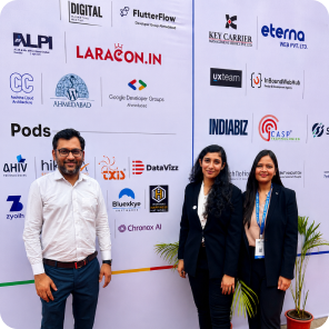 Chronox AI team members networking with visitors at Tech Expo Gujarat 2024.