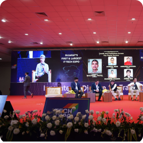 Audience attending a technology conference session during Tech Expo Gujarat 2024.
