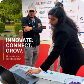 Chronox AI representative demonstrating AI-powered customer engagement solutions at the expo booth.