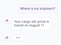AI agent answering customer shipping queries through an automated chat conversation.