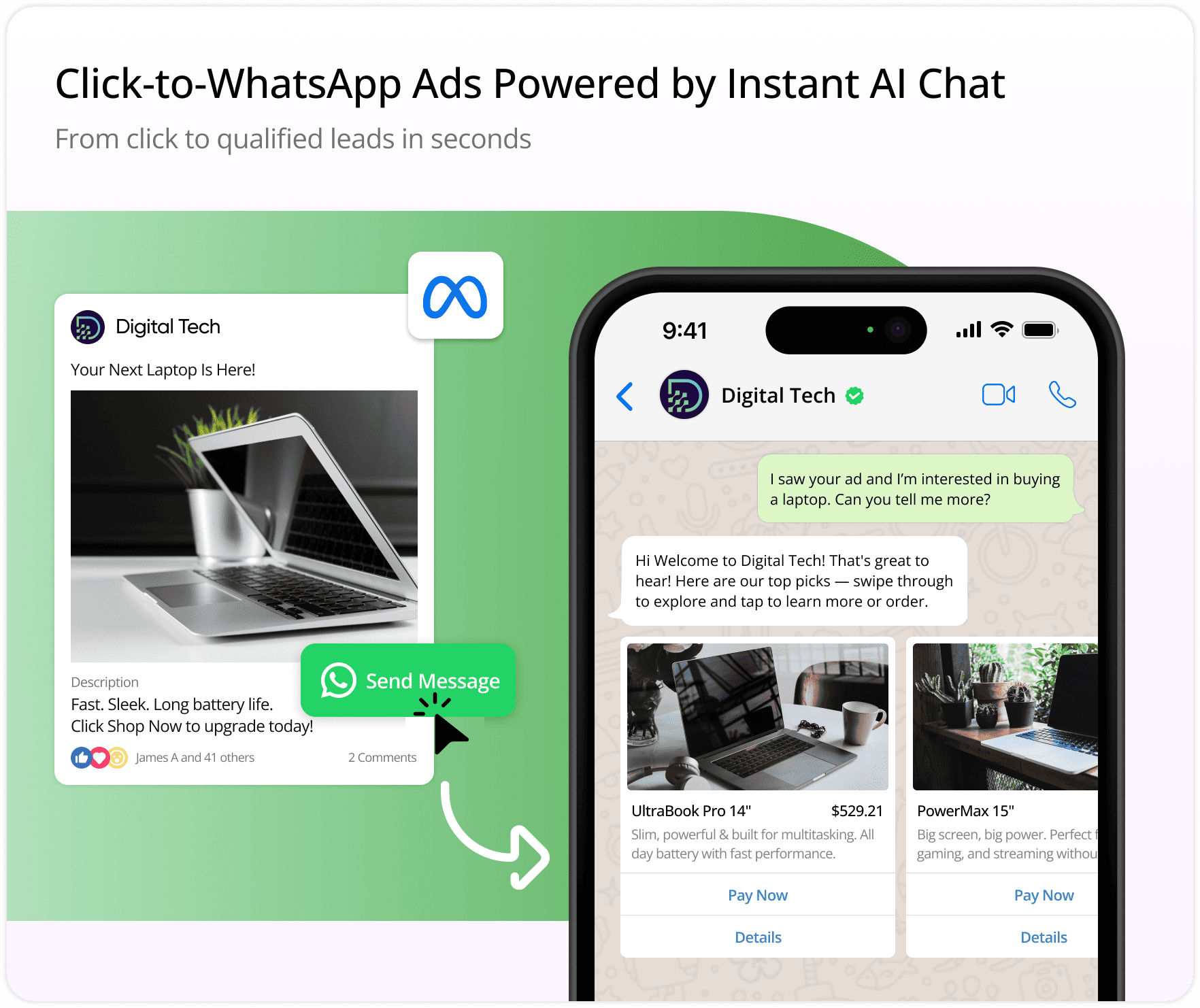Chronox AI's Click to WhatsApp Ads (CTWA) with AI Agent deployed on WhatsApp Business that captures details and qualifies leads in seconds